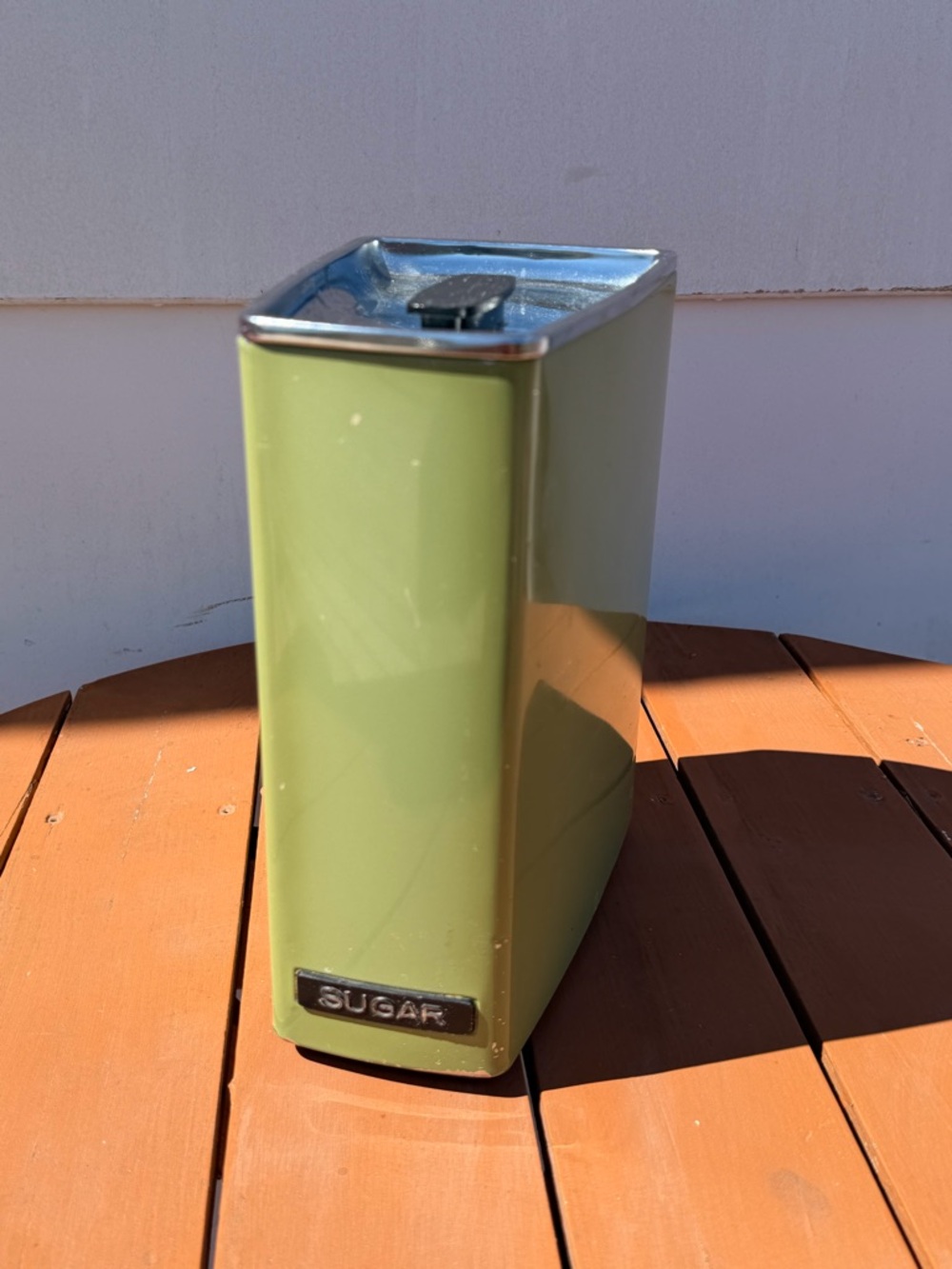 Vintage Olive Green Sugar Canister with Chrome Lid